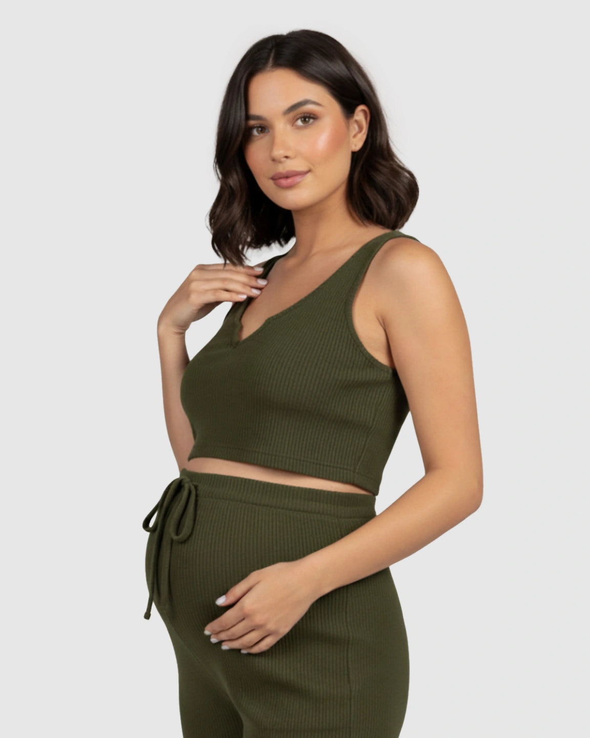 Ribbed Tie-Waist Camisole & Slim-Leg Maternity Set