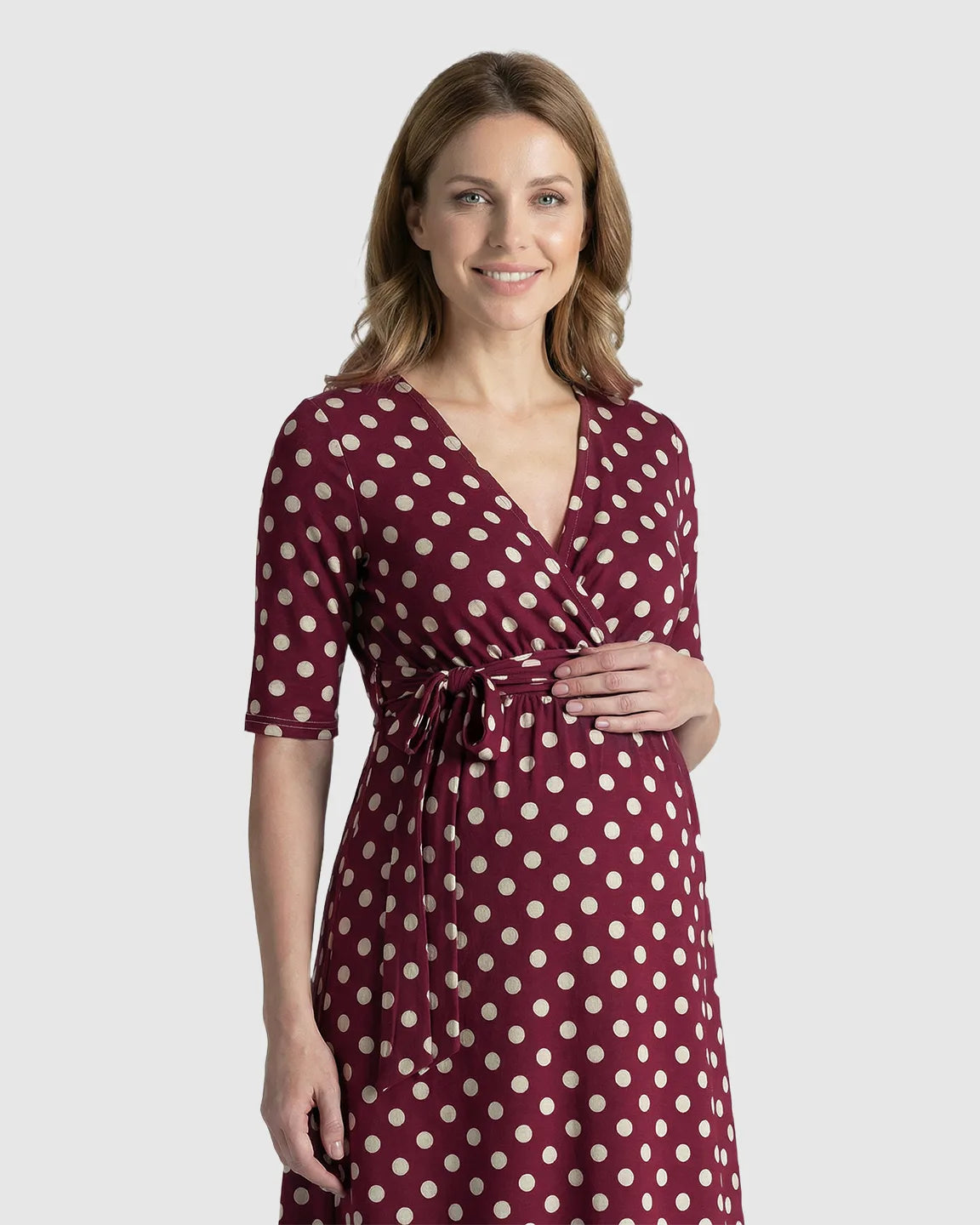 Polka Dot Tie Waist Maternity Dress