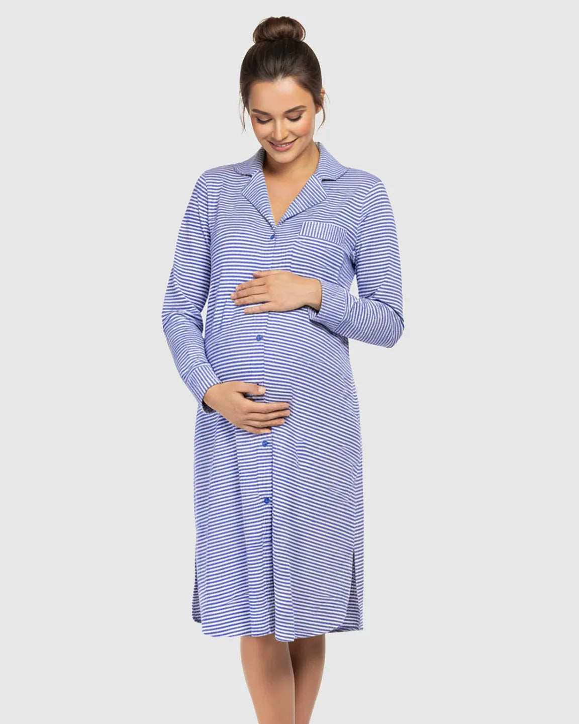 Button-Front Shirt Style Maternity Sleepwear