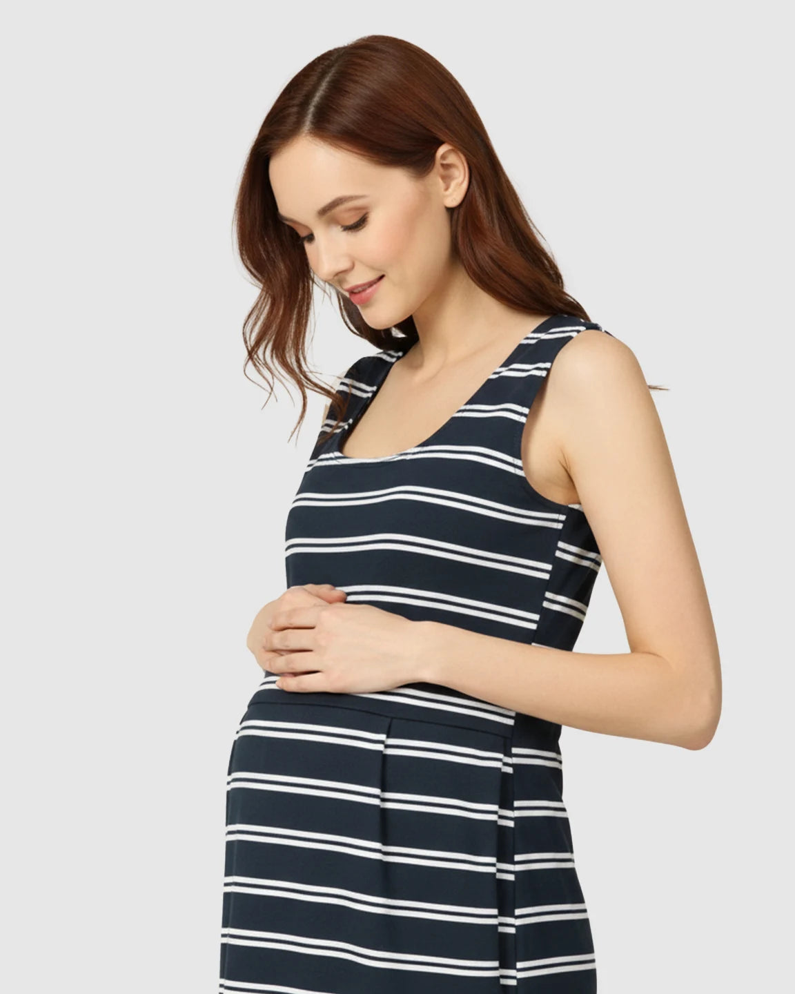 Hidden-Nursing Access Sleeveless Maternity Maxi Dress