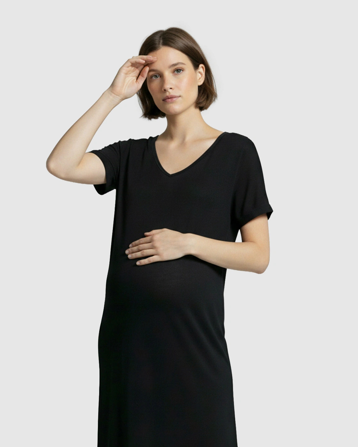 Soft V-Neck Relaxed Fit Maternity Midi Dress