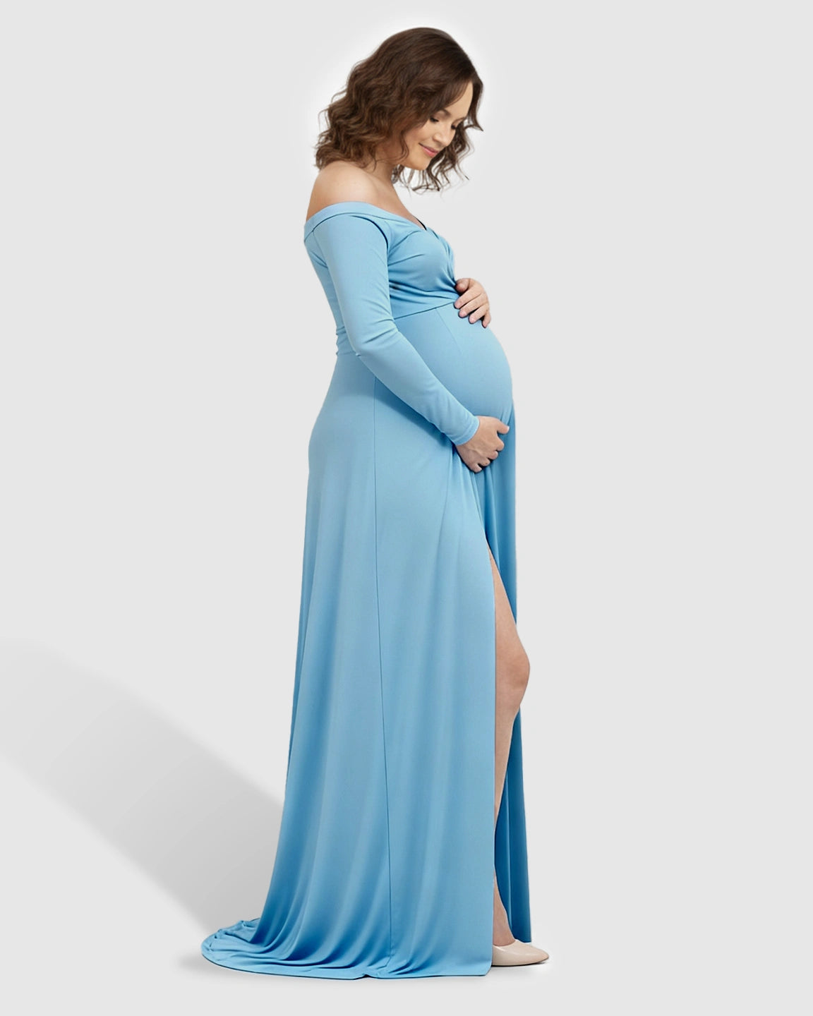 Off-Shoulder Fitted Silhouette Maternity Maxi Dress