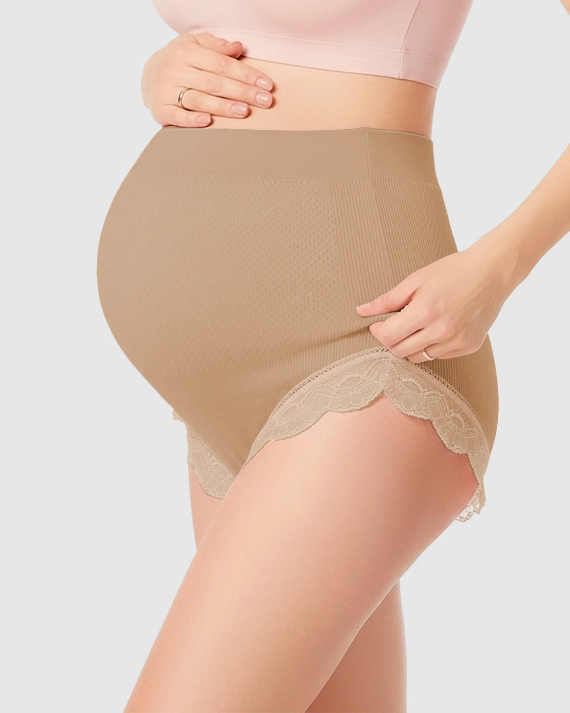High-Waist Seamless Lace-Trim Maternity Panties