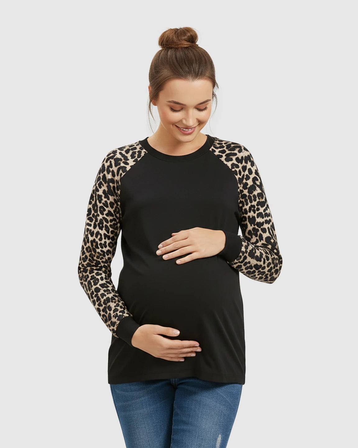 Soft Stretch Leopard Print Long Sleeve Maternity Top
