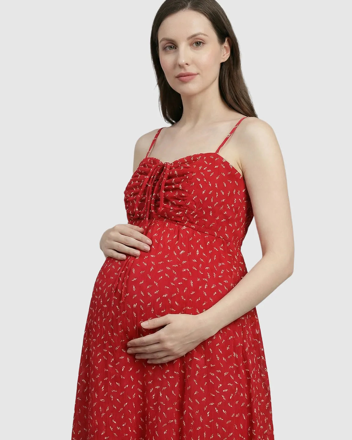 Ruched Drawstring Bust Floral Dress with Chiffon Cardigan