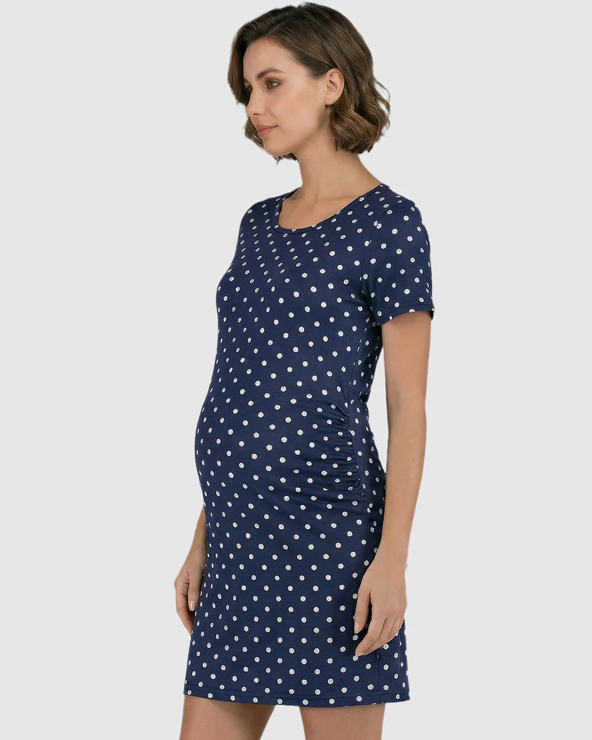 Ruched Bodycon Polka Dot Maternity Mini Dress