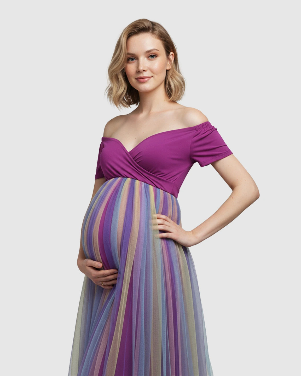Ruffled Tulle Pastel Empire Maternity Photoshoot Gown