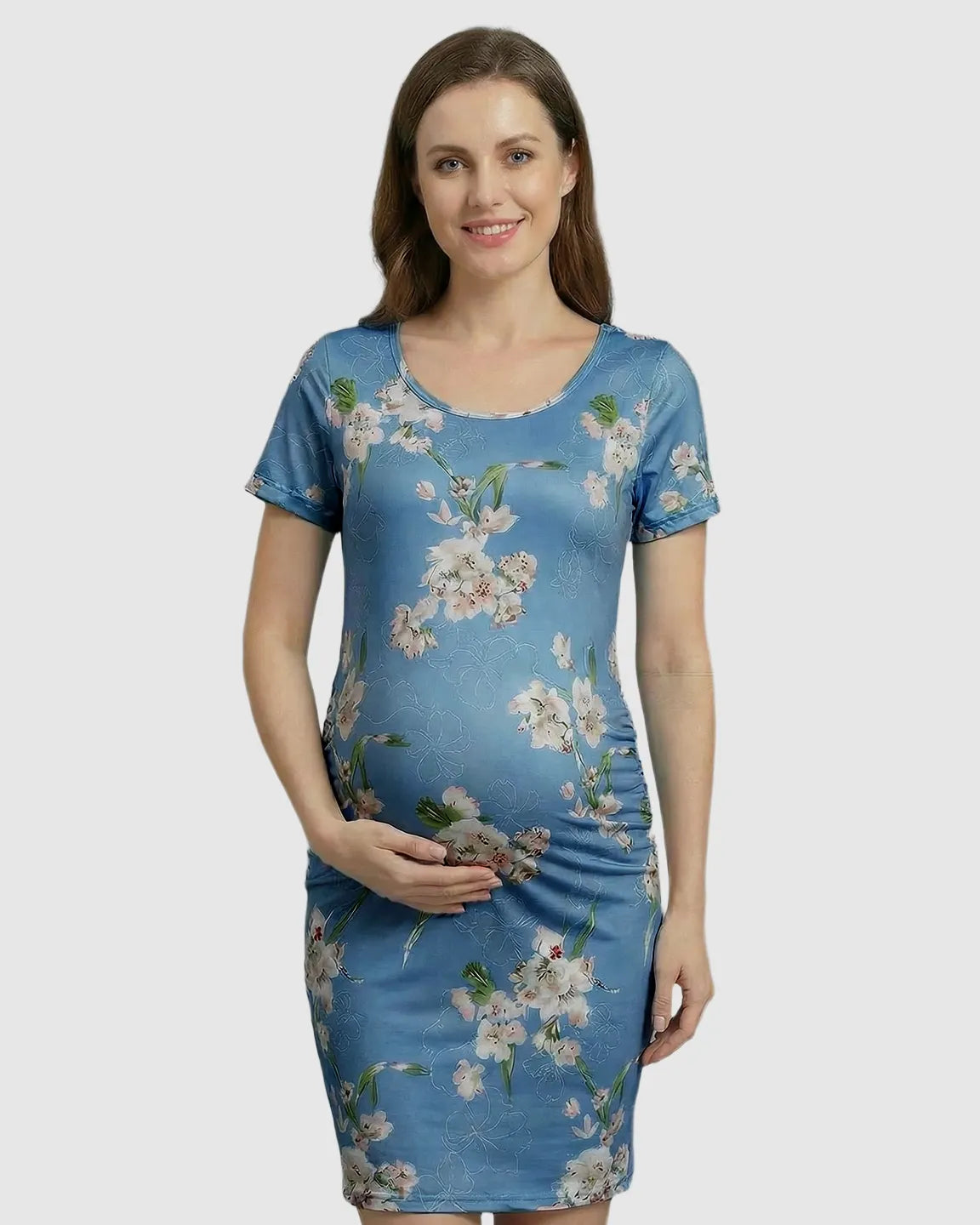 Side-Ruched Bodycon Maternity Midi Dress