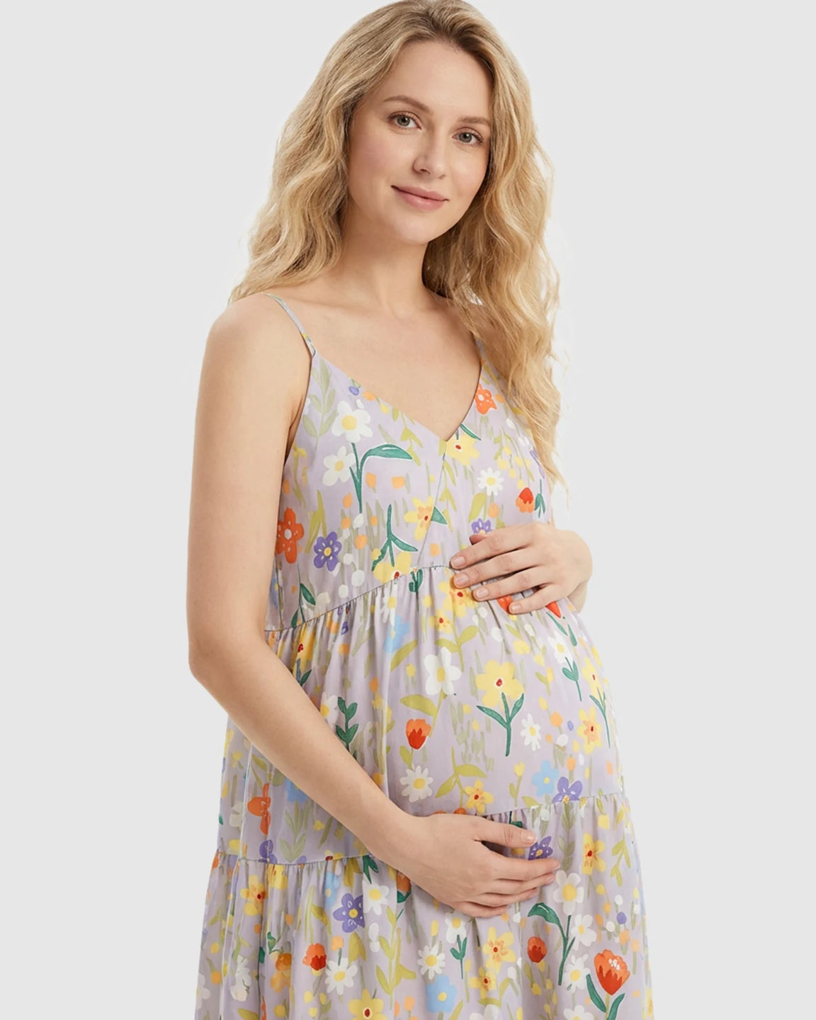 Spaghetti Strap Colorful Flowers Print Maternity Nightdress