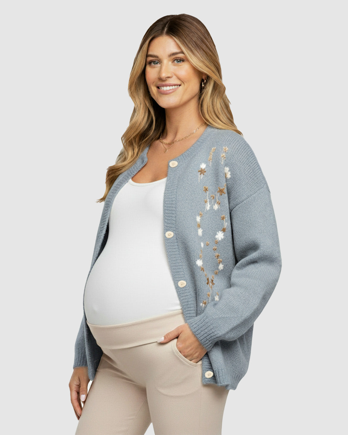 Soft Knit Single-Breasted Maternity Cardigan