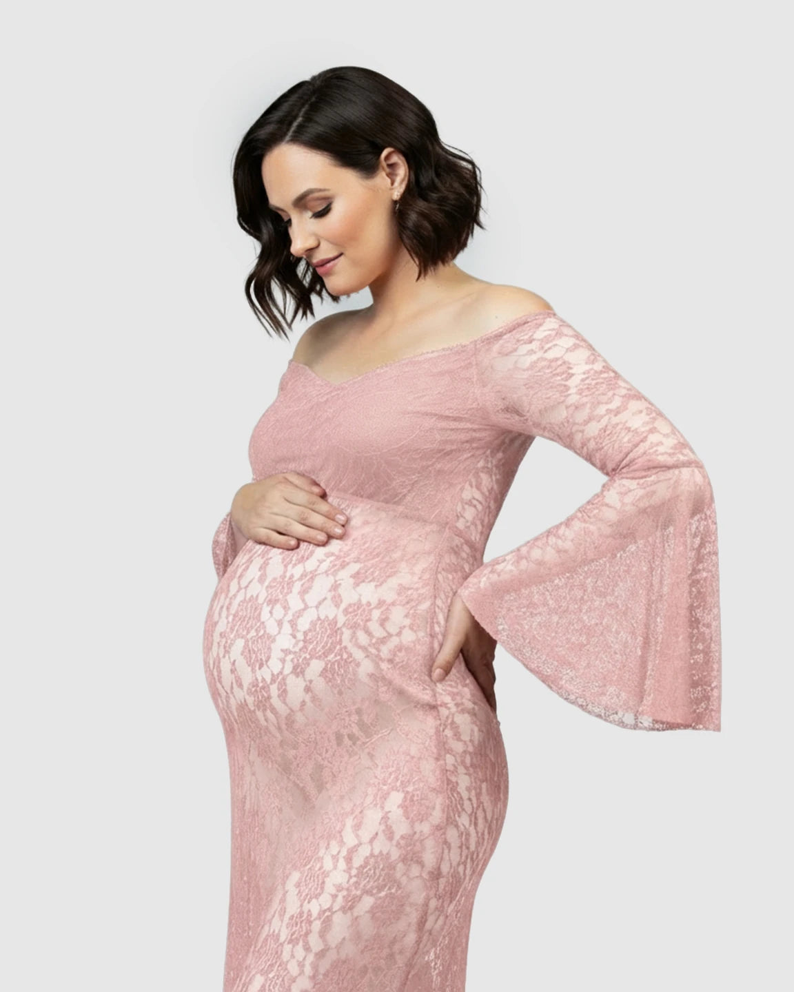 Bell Lace Sleeve Trailing Maternity Gown