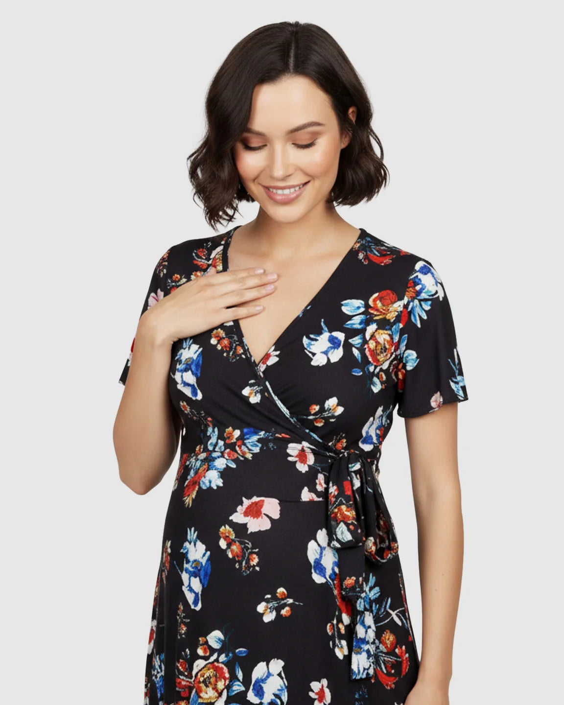 V-Neck Wrap Style Floral Maternity Maxi Dress