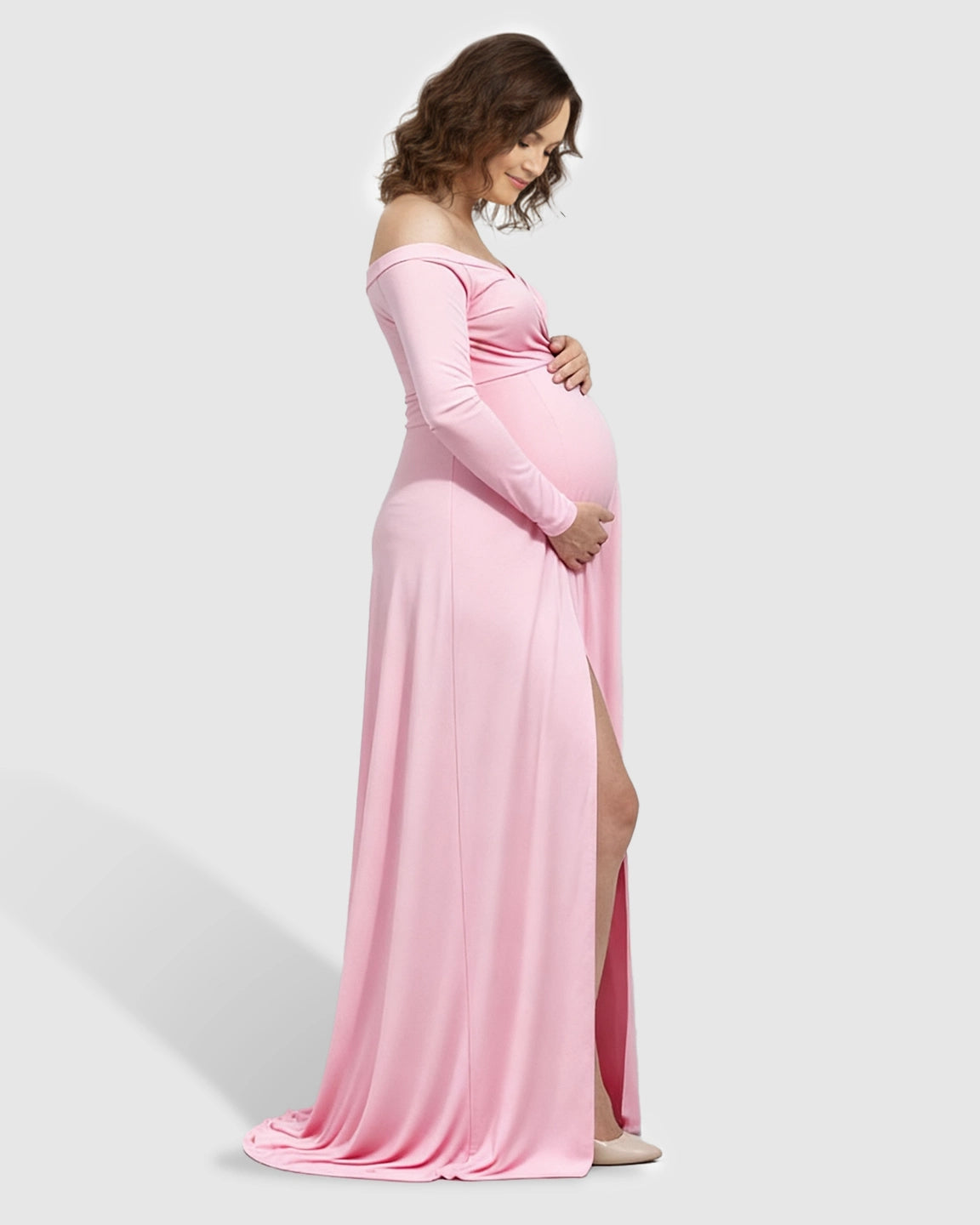 Off-Shoulder Fitted Silhouette Maternity Maxi Dress