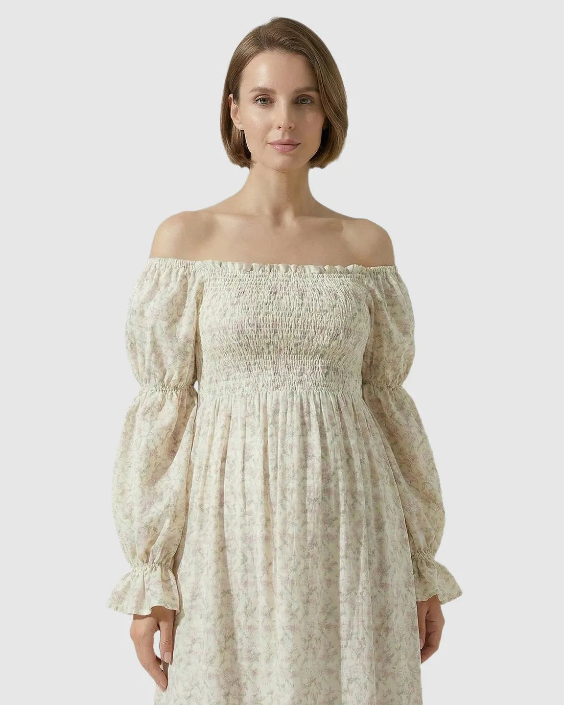 Puff Sleeves Floral Print Maternity Maxi Dress