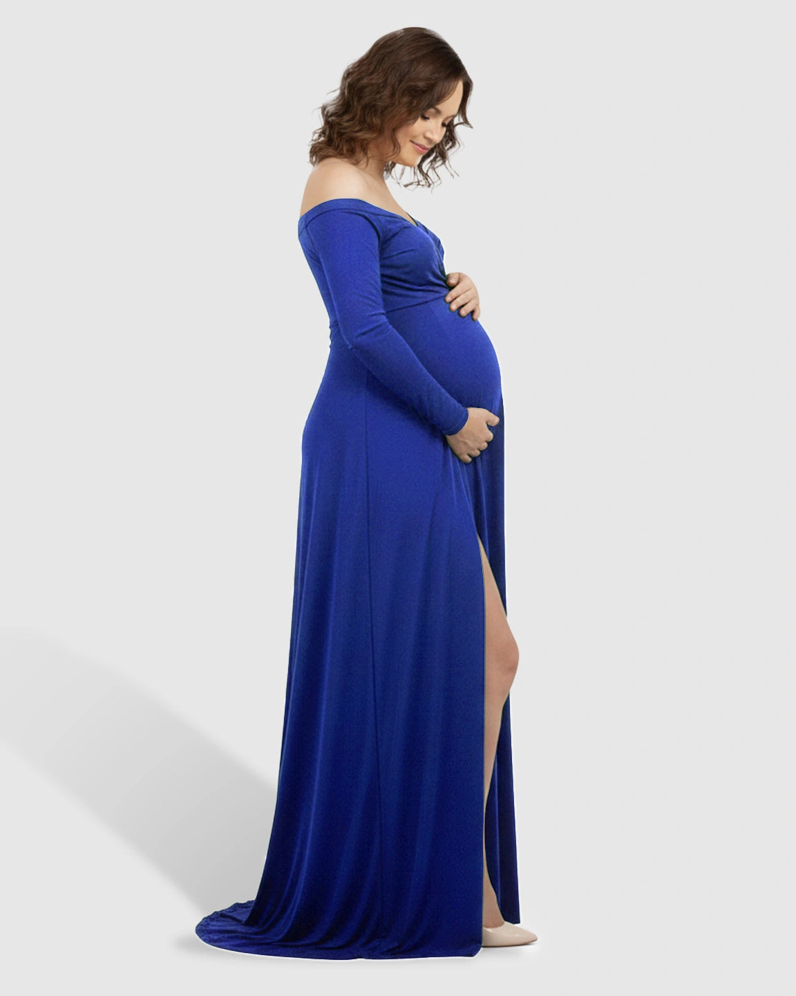 Off-Shoulder Fitted Silhouette Maternity Maxi Dress