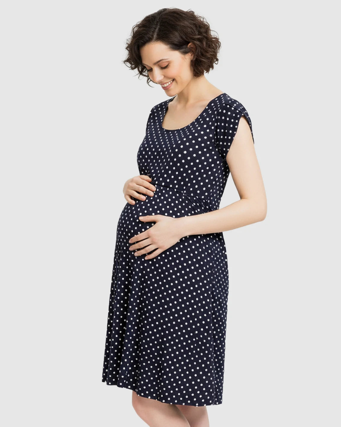 Easy Nursing Access Polka Dot Maternity Dress