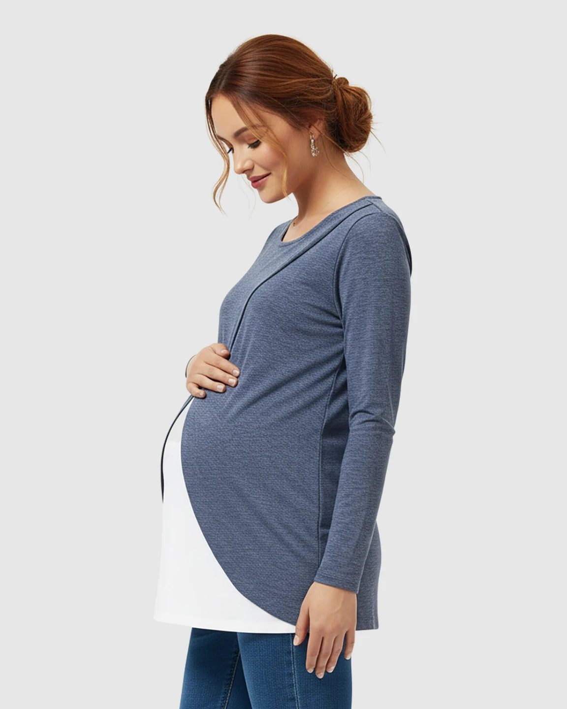 Layered Cross-Front Long Sleeve Nursing Top