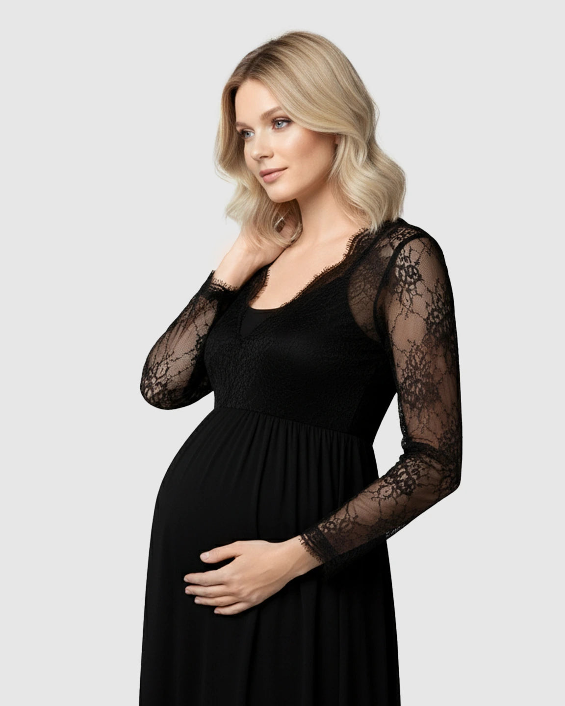 Scalloped Lace Neckline Elegant Maternity Gown
