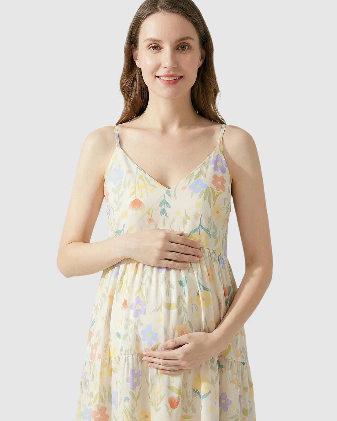 Sleeveless Colorful Flowers Print Maternity Nightdress