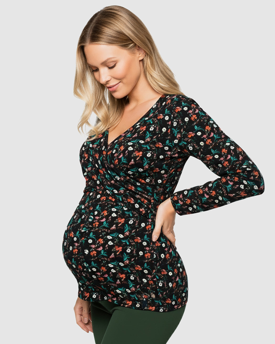 Floral V-Neck Stretch Maternity Top