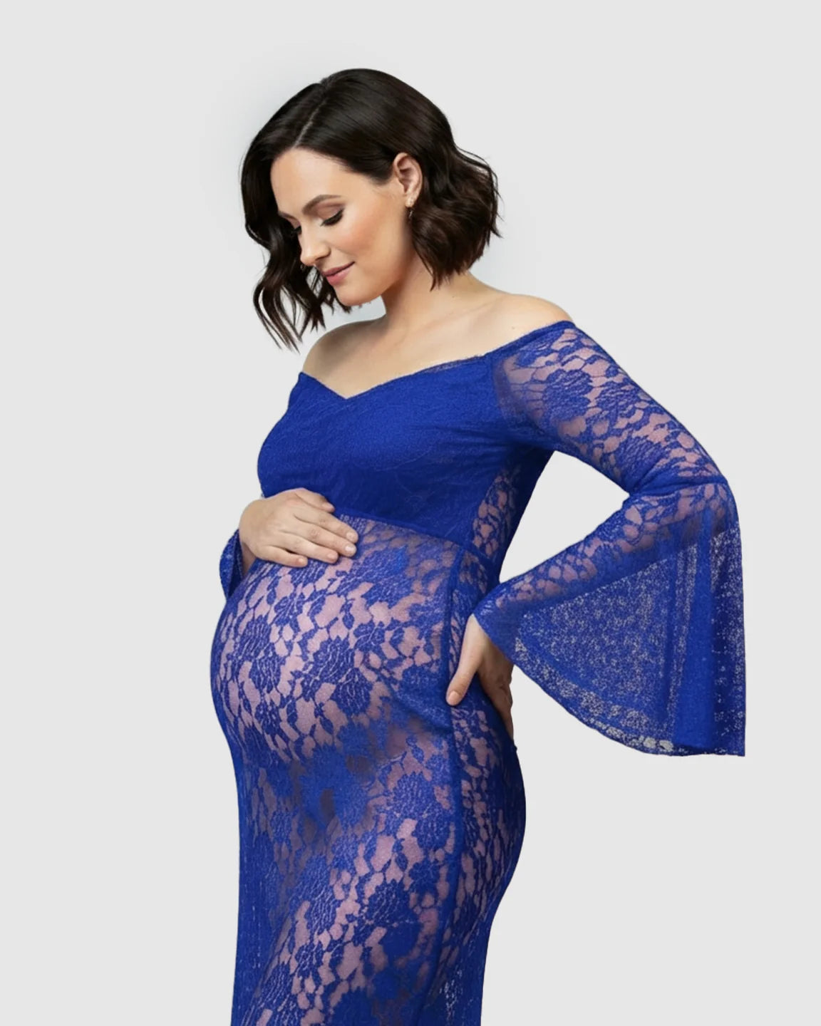 Bell Lace Sleeve Trailing Maternity Gown