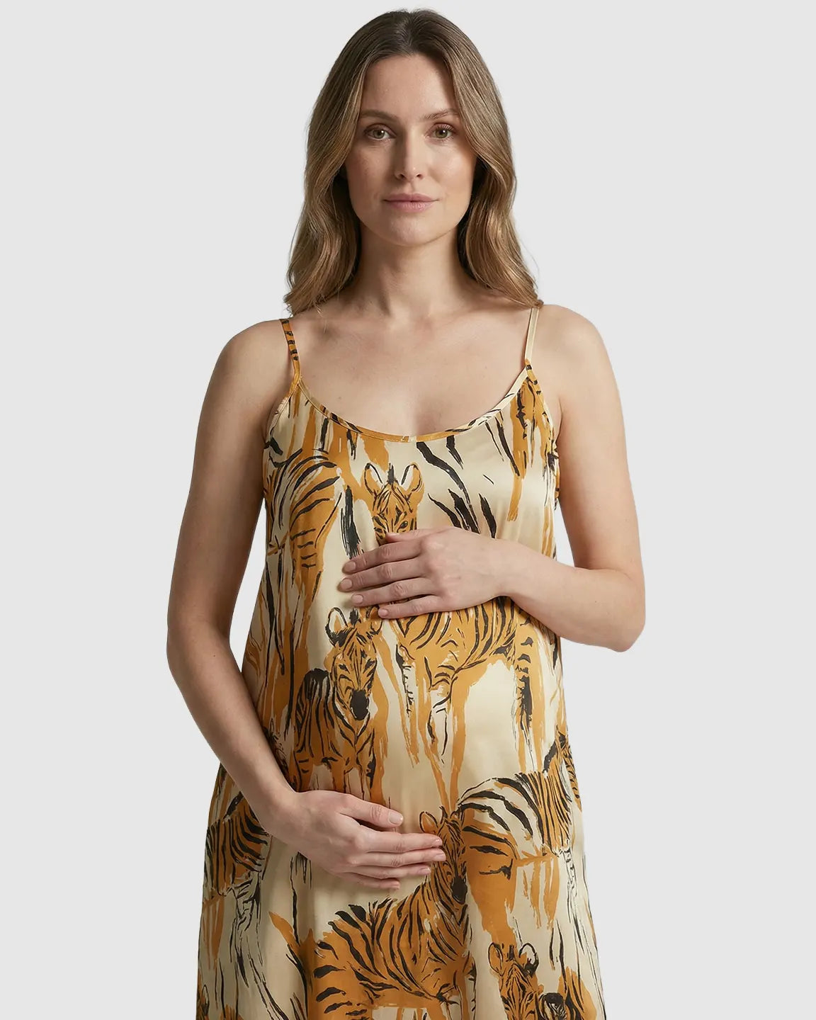 Spaghetti-Strap Tiger-Print Maternity Maxi Dress