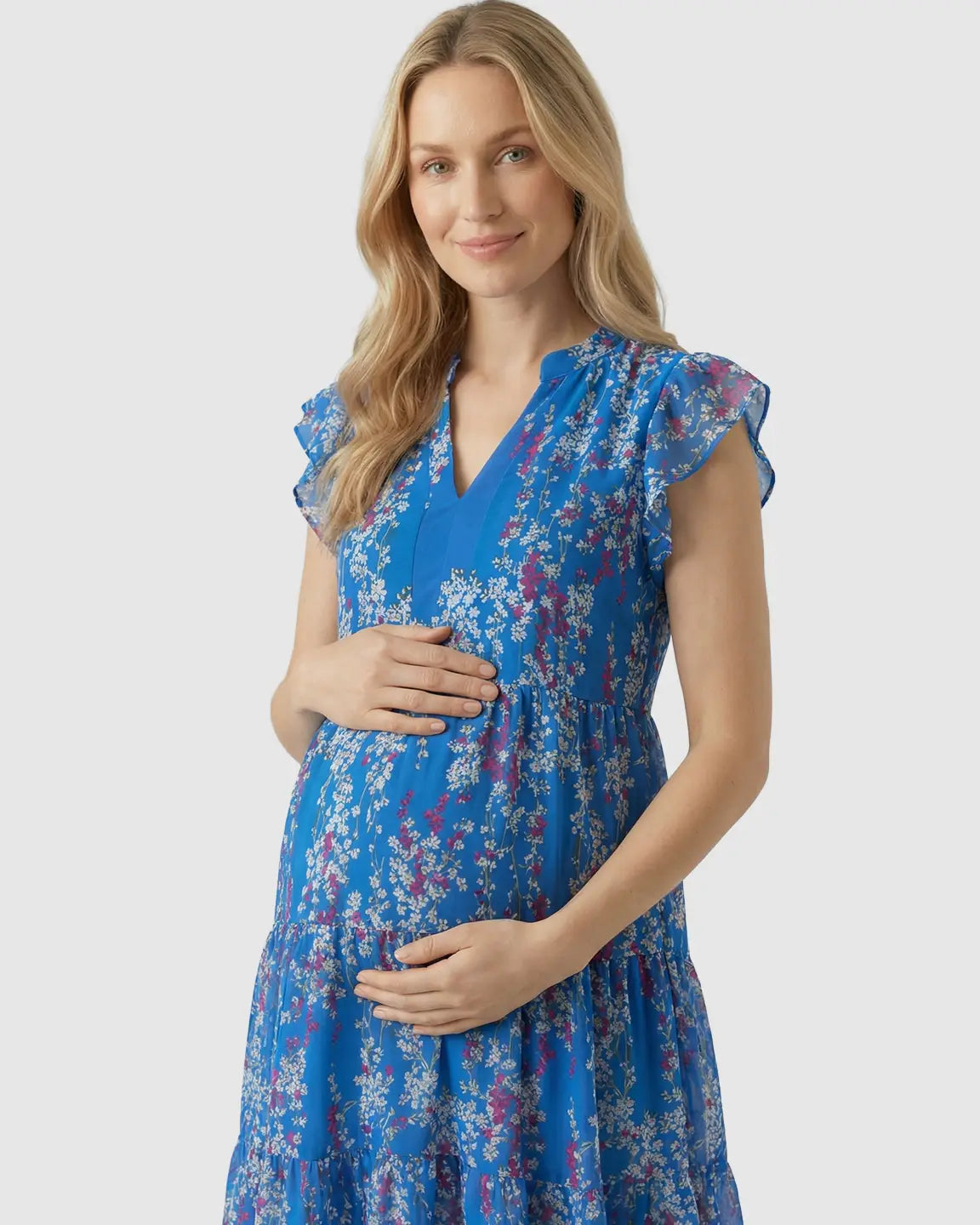 Floral V-neck A-Line Maternity Dress