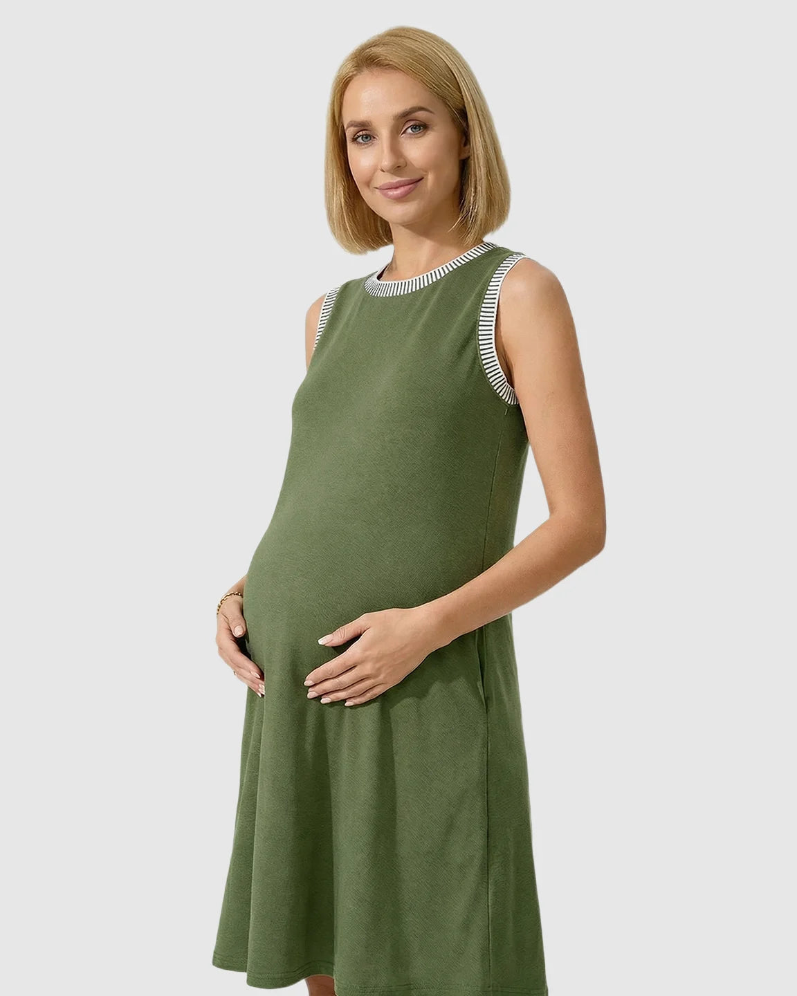 Sleeveless Mid-Waist Umbrella Skirt Maternity Dress