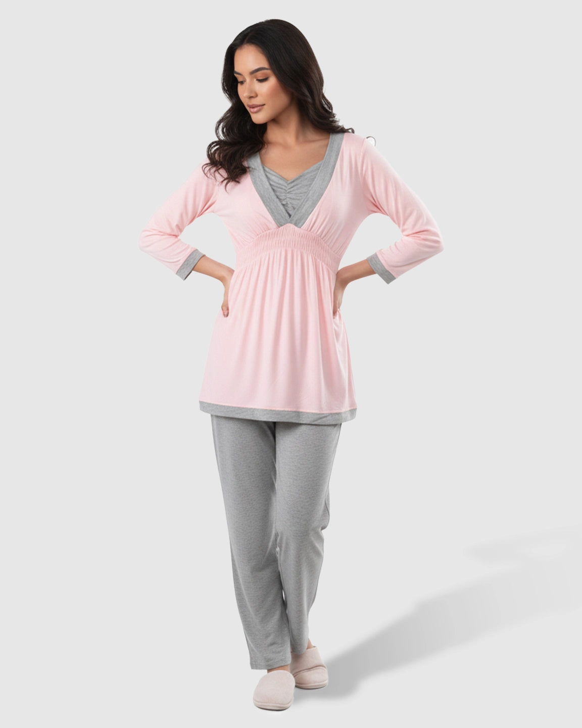 Smocked Waist Two-Tone Maternity & Nursing Lounge Set