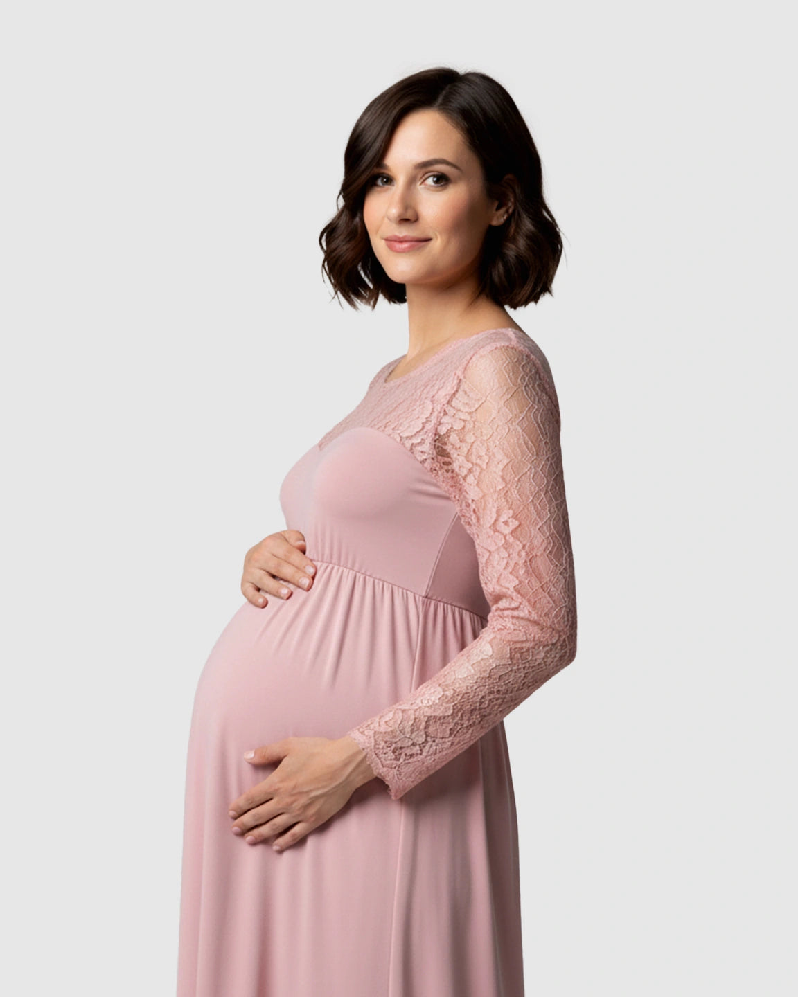 Elegant Lace Floor-Length Maternity Photoshoot Dress
