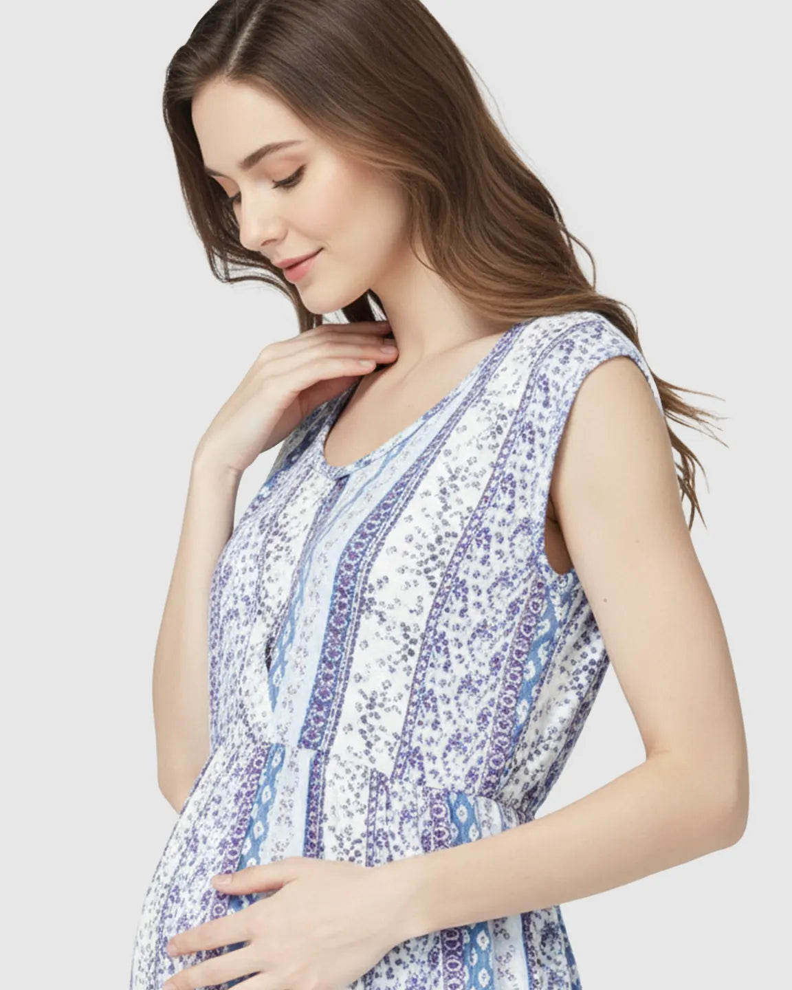 Concealed Nursing Access Boho Sleeveless Maternity Midi Dress