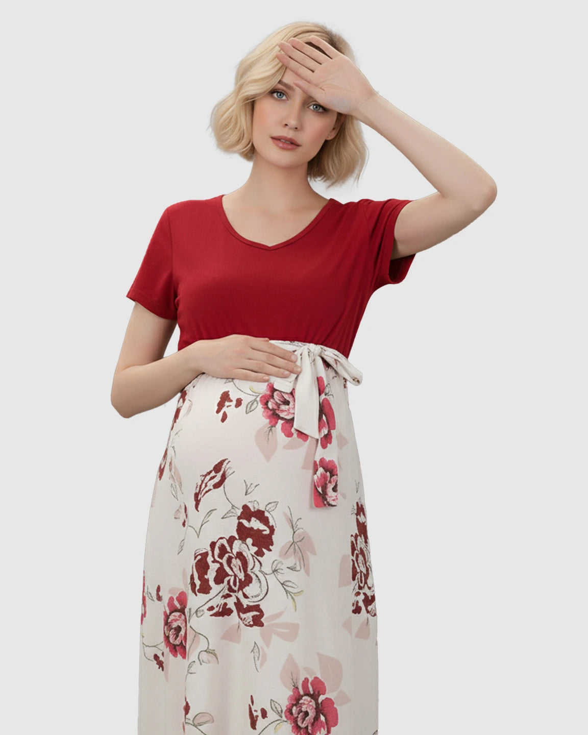 Tie Waist Floral Maternity Maxi Dress