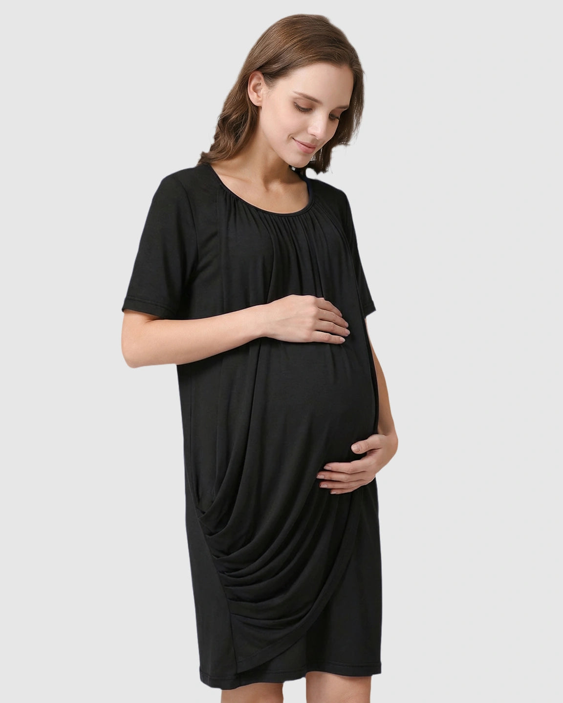 Hidden Nursing Access Draped Maternity Short Dress