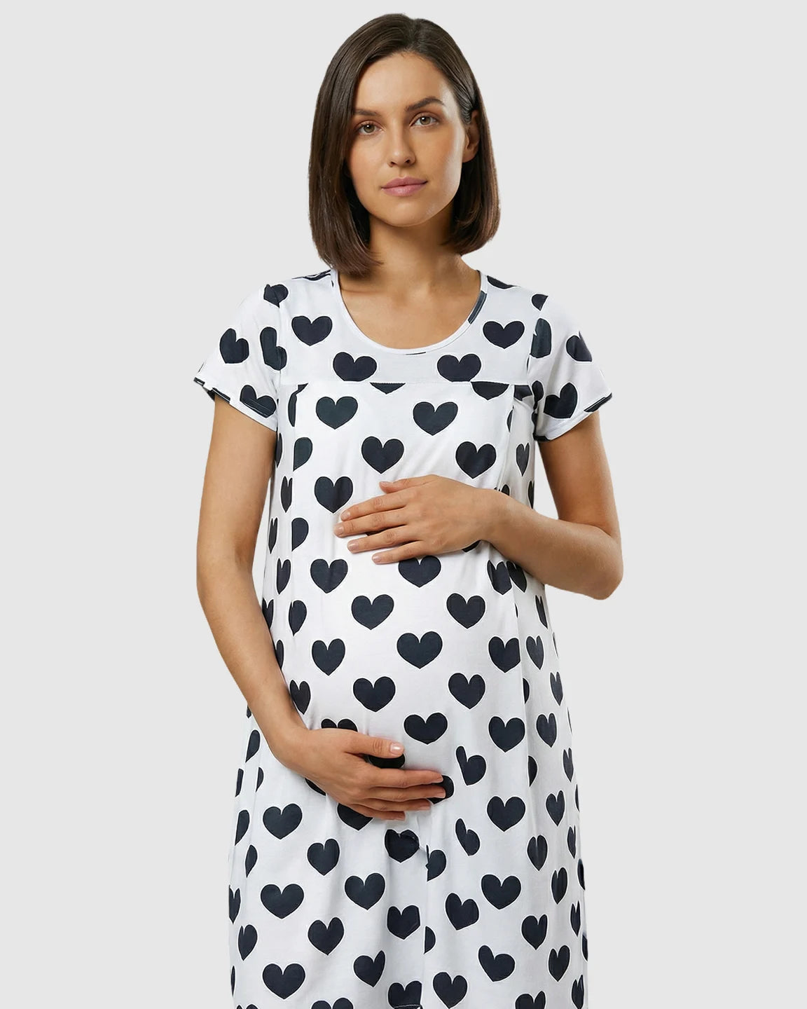 Pure Cotton Heart Print Maternity Nursing Dress