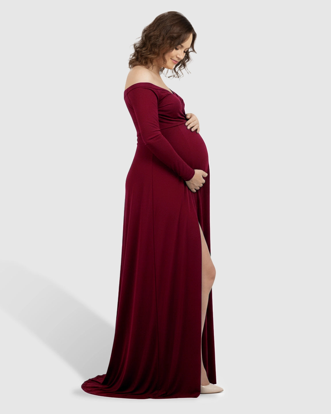 Off-Shoulder Fitted Silhouette Maternity Maxi Dress