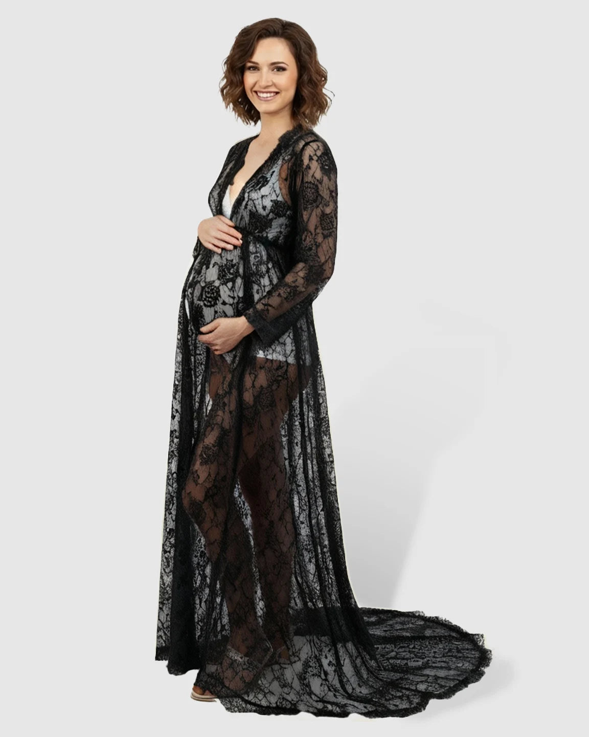 Floral Lace Romantic Maternity Photoshoot Maxi Dress