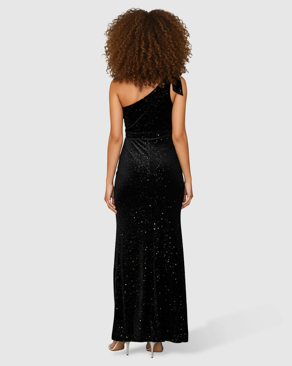 Sequin One-Shoulder Front Slit Maternity Maxi Dress