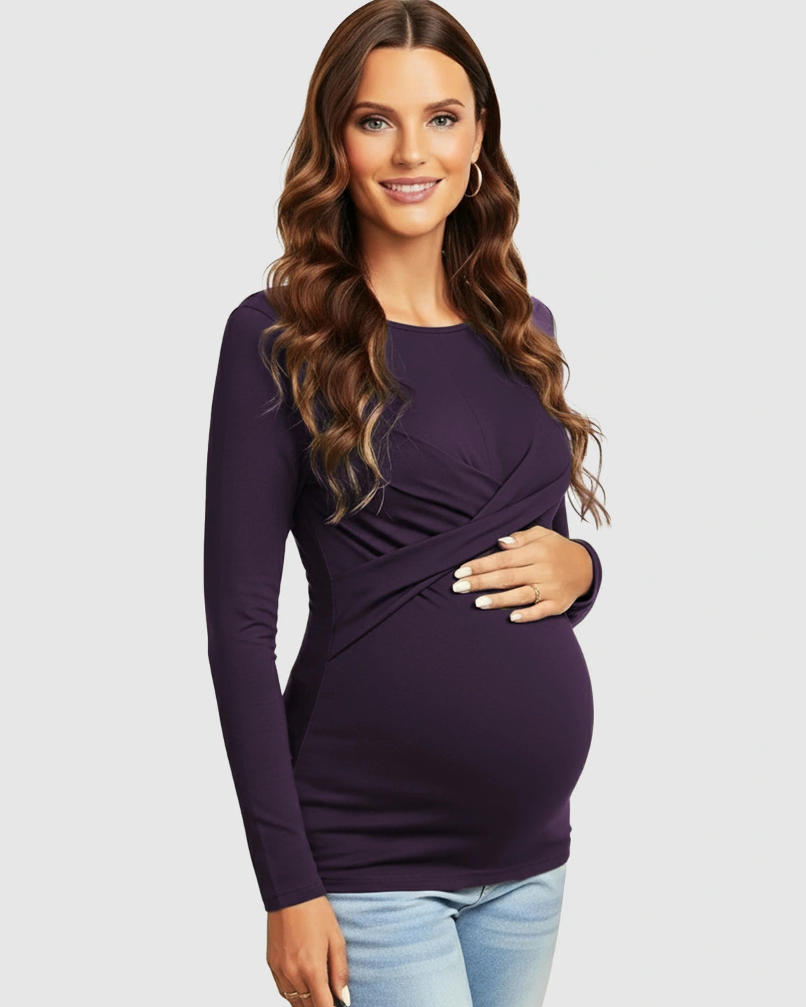 Cross-Pleat Fitted Long Sleeve Maternity Top