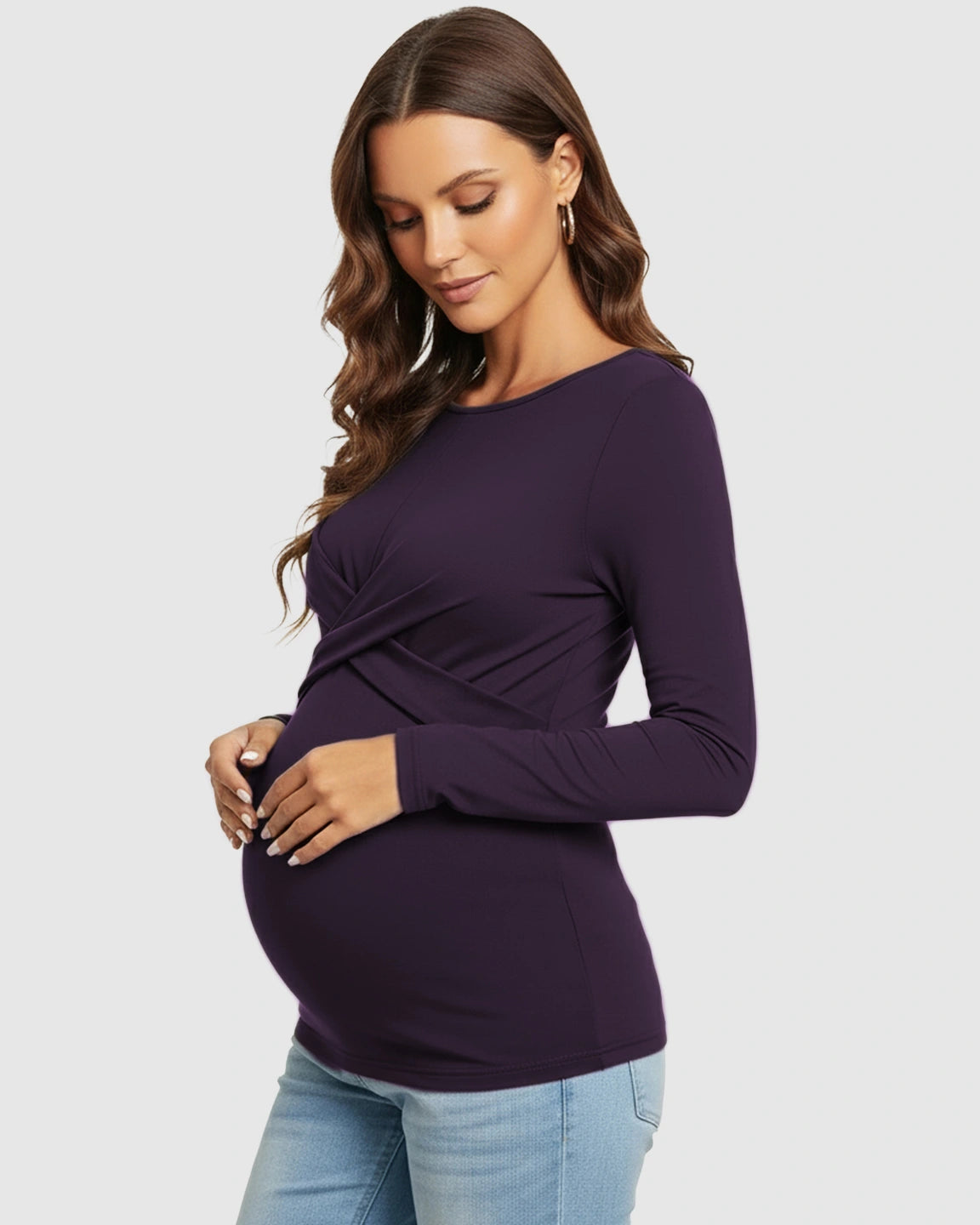 Cross-Pleat Fitted Long Sleeve Maternity Top