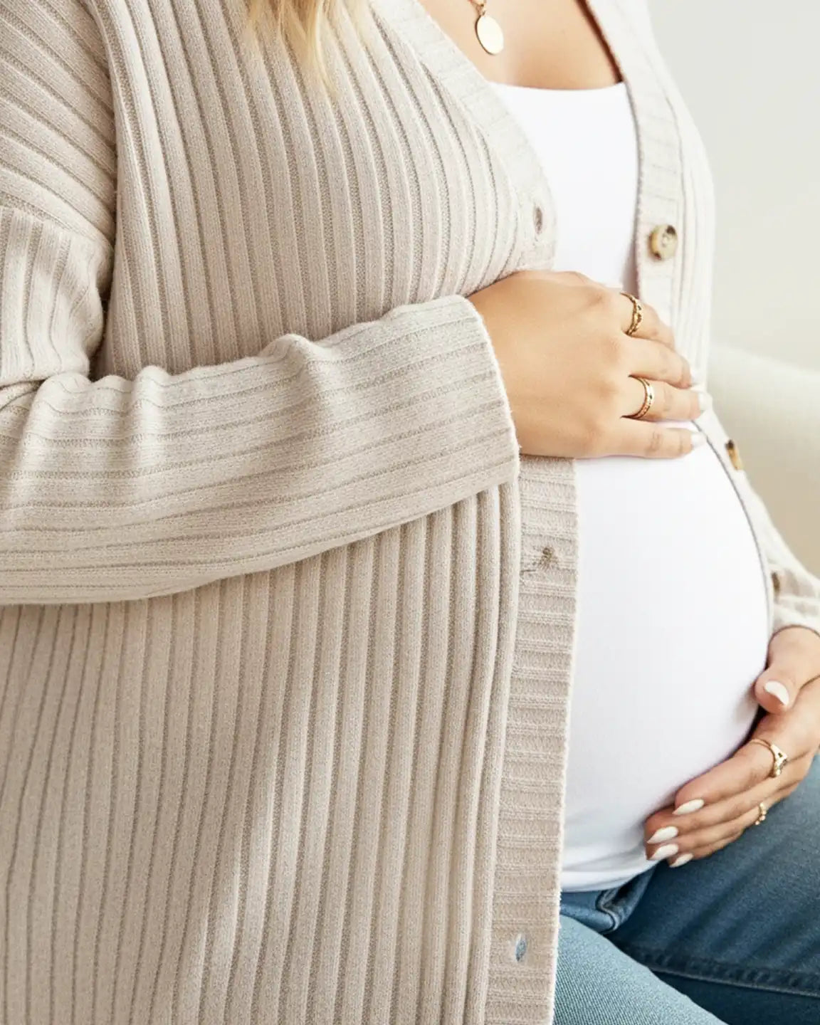 Ribbed Button-Front Drop Shoulder Maternity Top