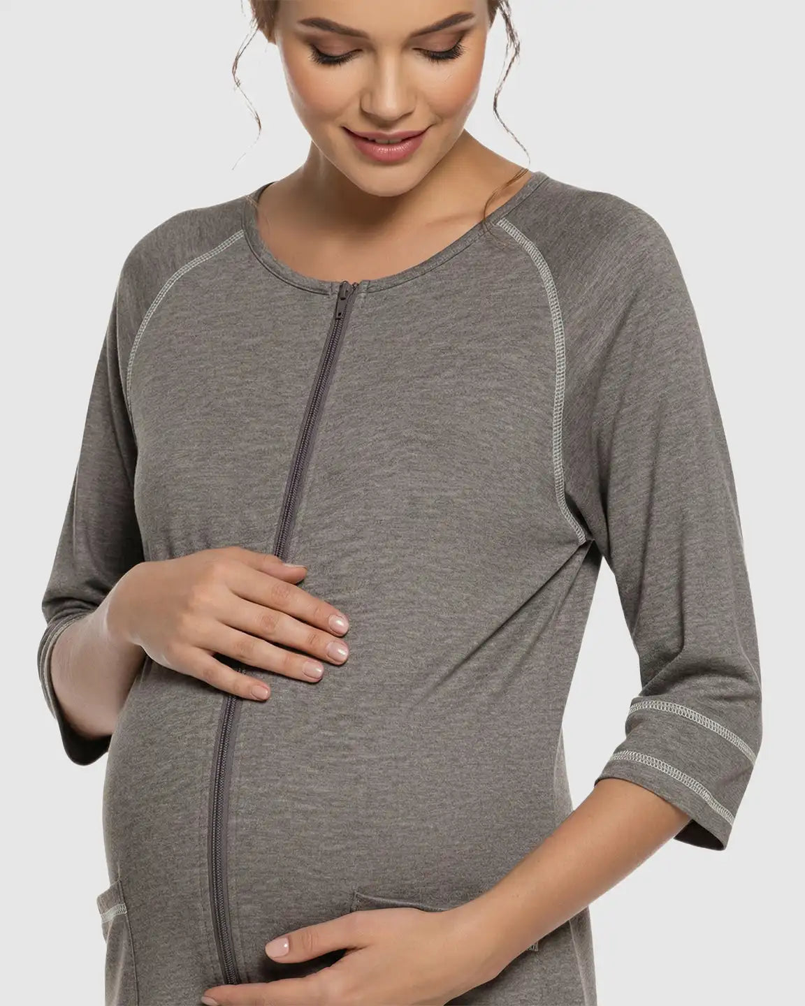 Front Zipper Loose Fit Maternity & Nursing Dress