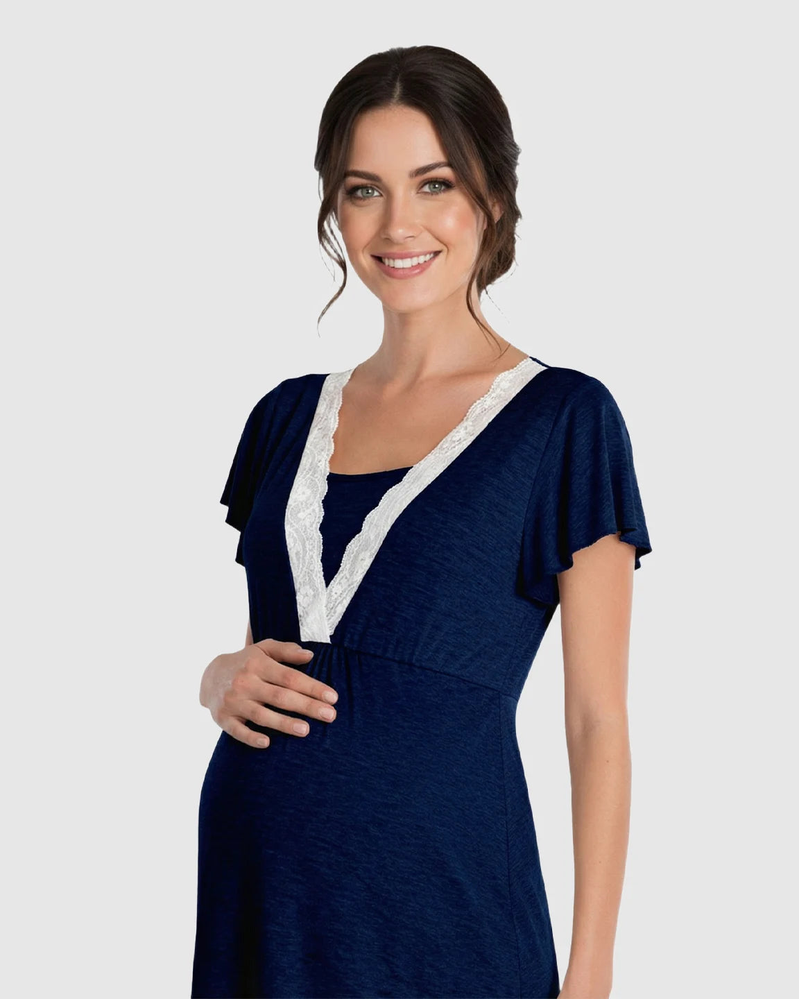 Lace-Trim V-Neck Maternity & Nursing Nightdress