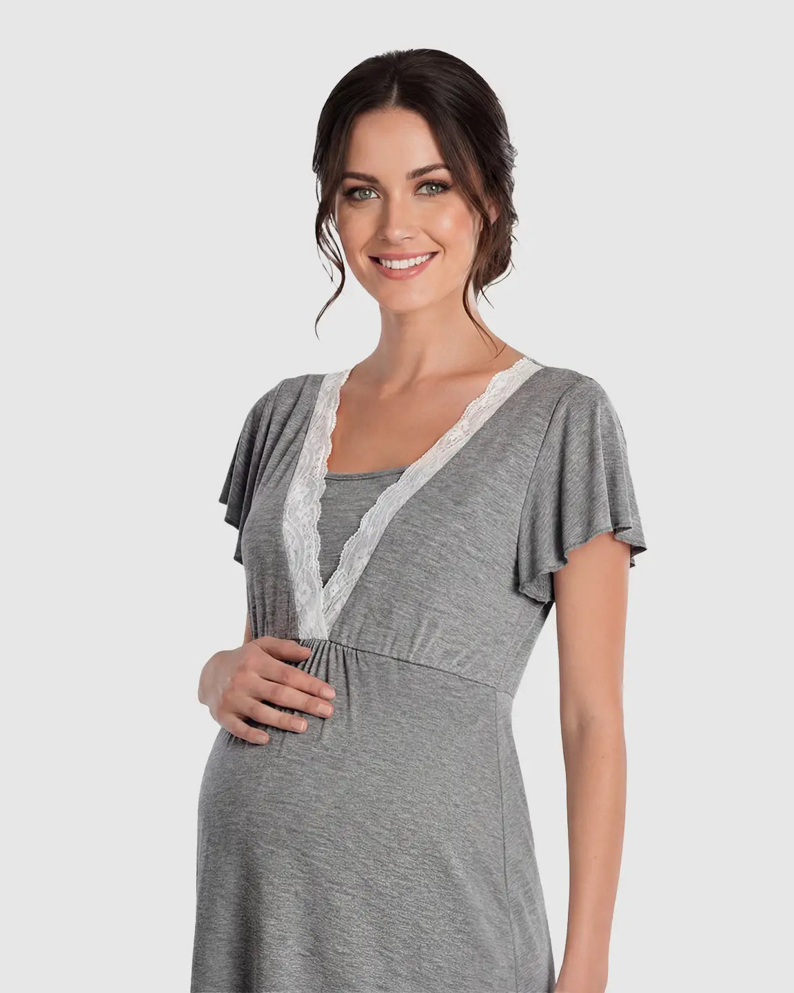 Lace-Trim V-Neck Maternity & Nursing Nightdress