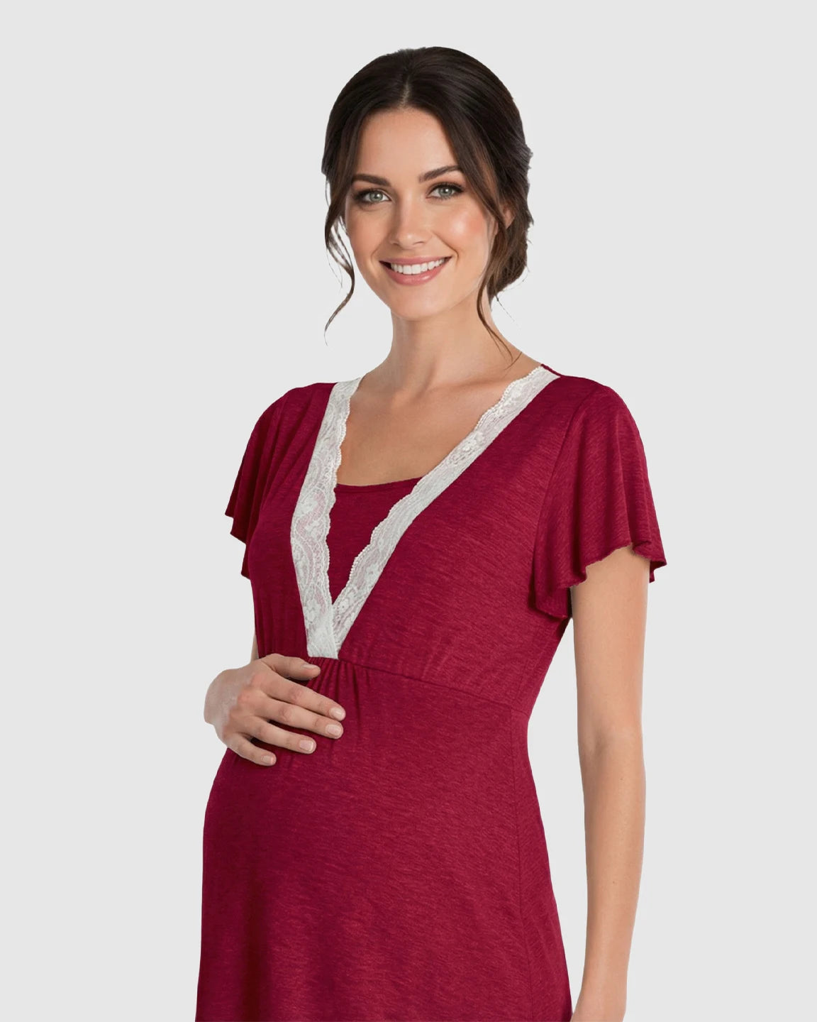 Lace-Trim V-Neck Maternity & Nursing Nightdress
