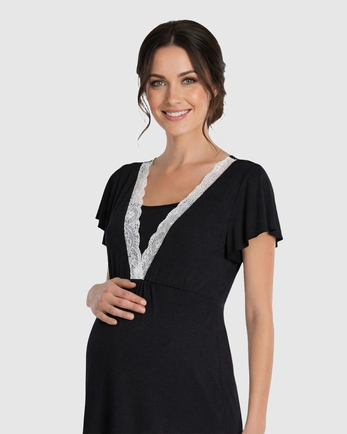 Lace-Trim V-Neck Maternity & Nursing Nightdress