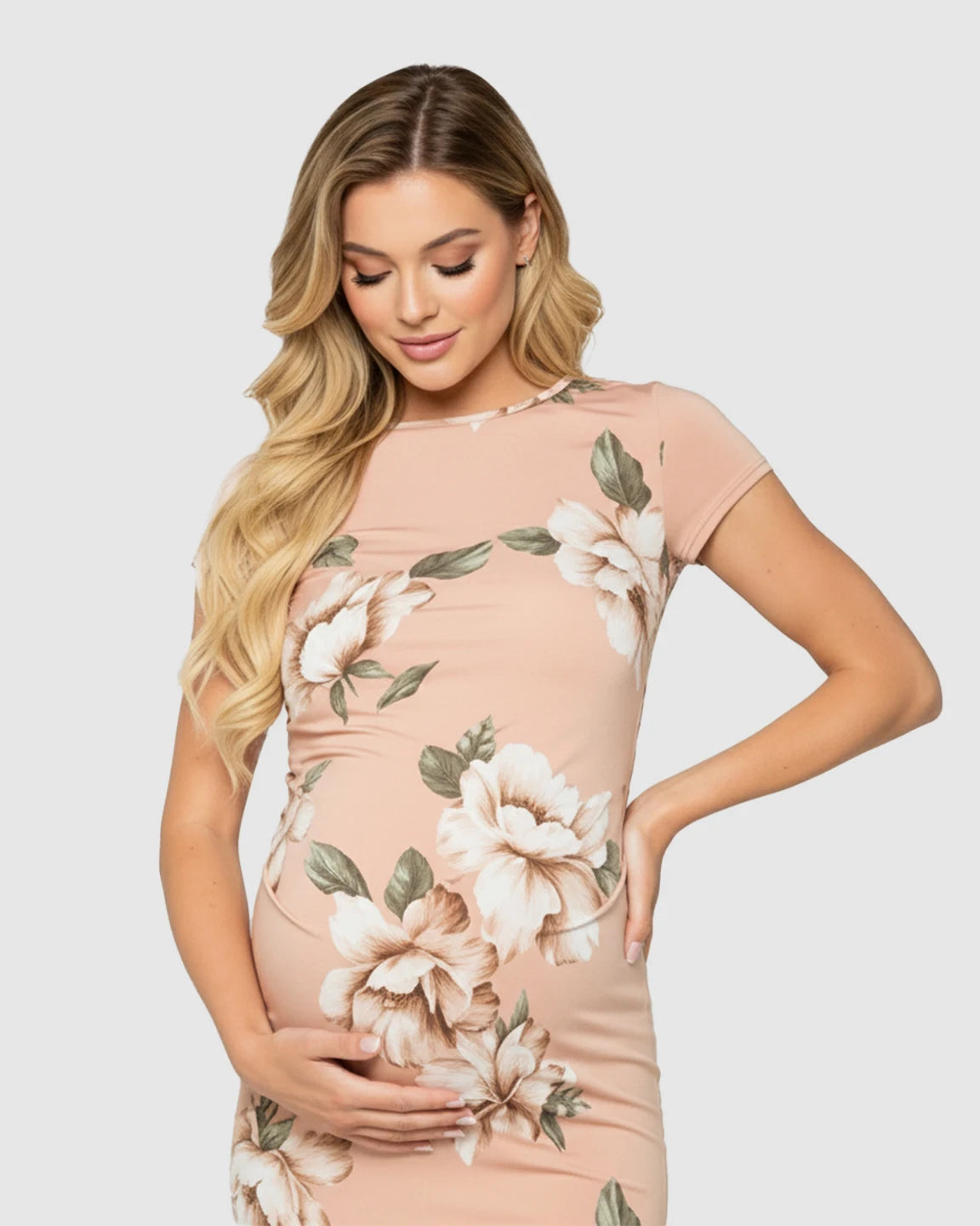 Stretchy Floral Bodycon Maternity Midi Dress