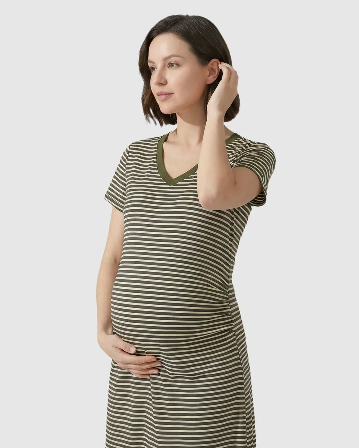 Striped V-Neck Straight Fit Maternity & Nursing Dress