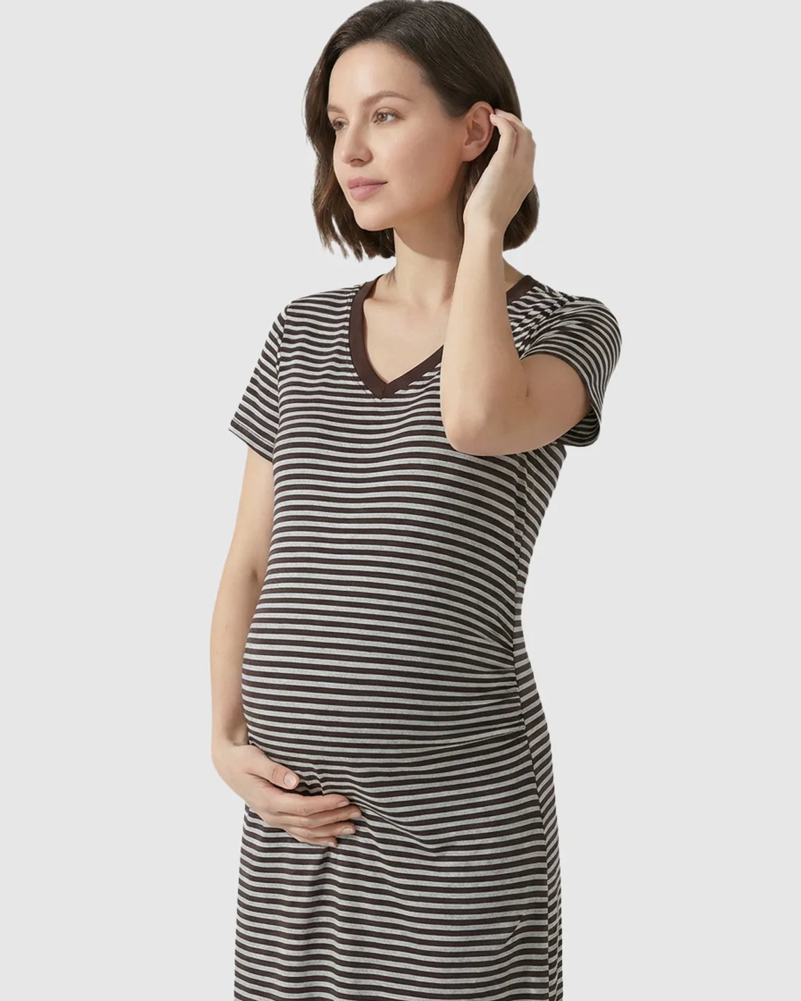 Striped V-Neck Straight Fit Maternity & Nursing Dress