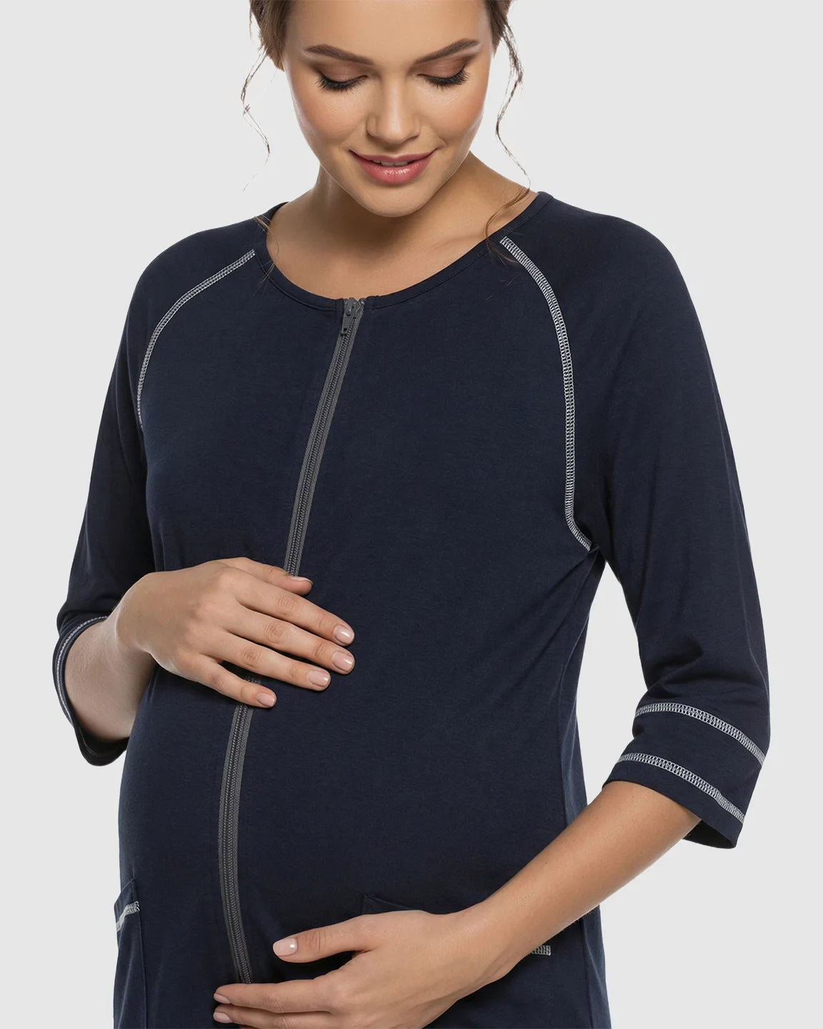Front Zipper Loose Fit Maternity & Nursing Dress