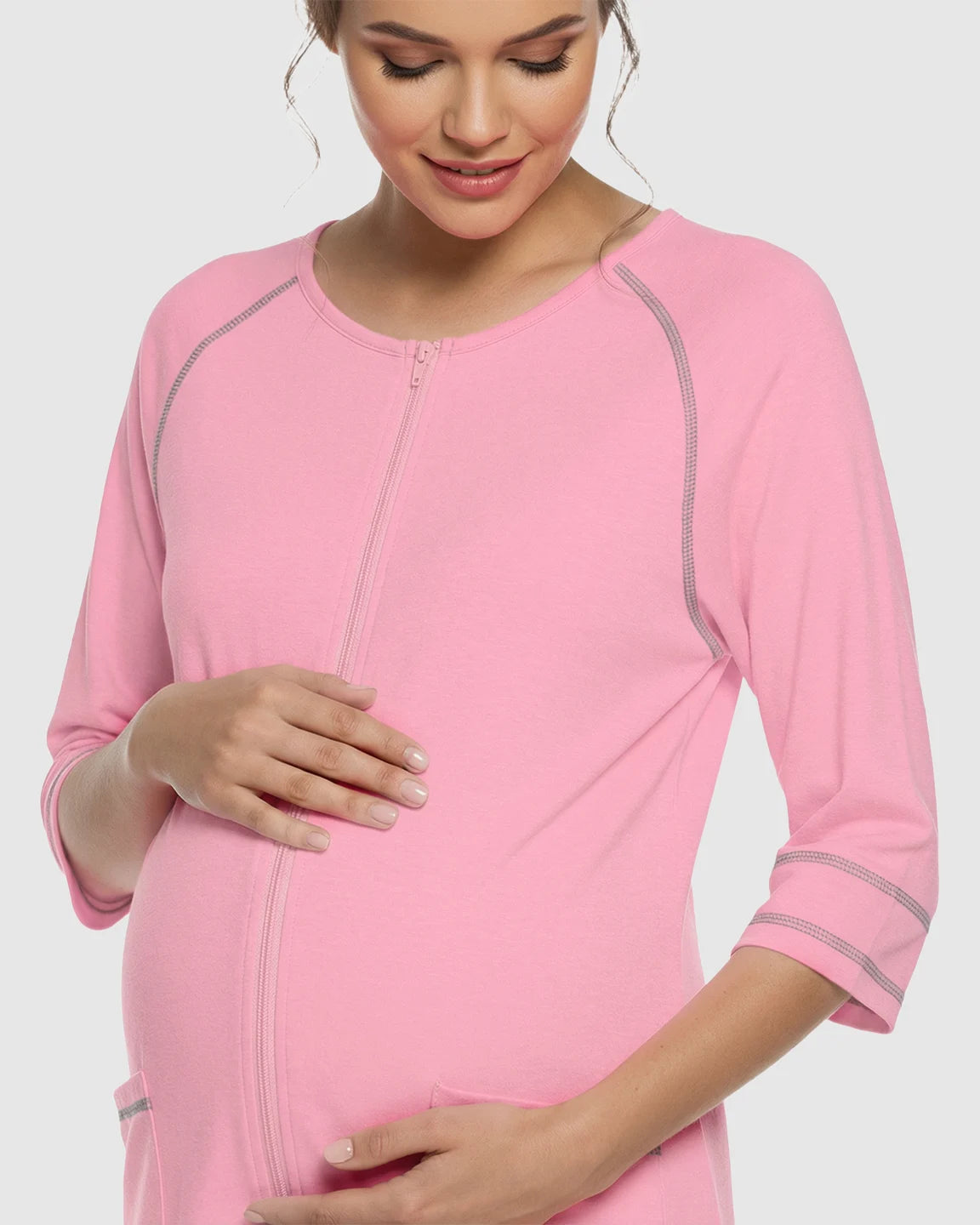 Front Zipper Loose Fit Maternity & Nursing Dress